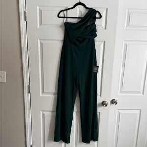 Lulu's Dark Green One-Shoulder Jumpsuit